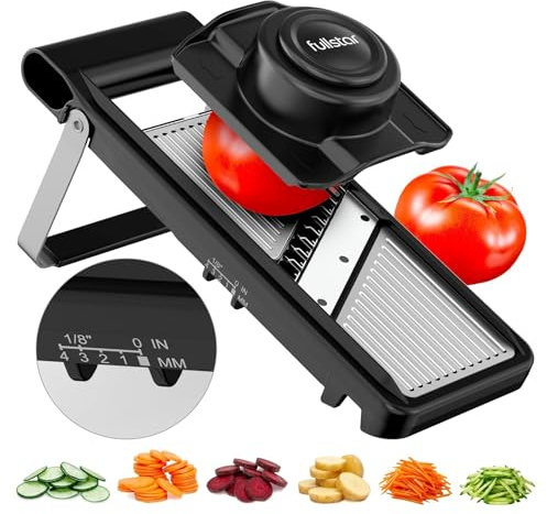 Fullstar 2 in 1 Stainless Steel Mandoline - Adjustable Thickness (1-4mm) - Vegetable Slicer with Julienne Blade for Potatoes, Fruits, Vegetables and Cheese, Food Prep Cutter for Easy Meal Prep