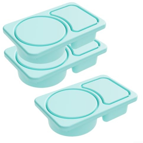 Lot de 3 boîtes à goûter en silicone avec double compartiments étanches pour le bureau, les voyages, les pique-niques, passent au micro-ondes et au lave-vaisselle (bleu clair)