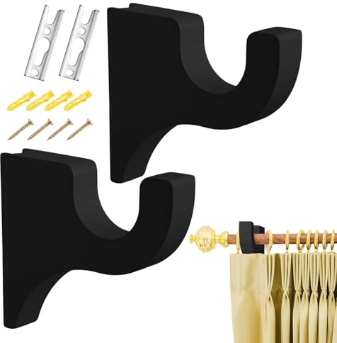 dzqad Soporte para Barra De Cortinas | Colgadores De Herrajes para Ventanas De Madera 2 Piezas - Soportes para Varillas De Cortinas | para Apartamento Habitación Dormitorio Armario Ducha Techo Pared