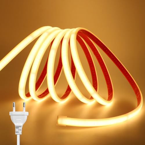 KISUFU Tiras LED de Neón 220v, Tira LED Luz COB IP65 Impermeable, Cada Corte de 10cm, Sin fuente de alimentación Luces LED Strip light Para Interior Exterior Armarios de Cocina Escalera Escaparate