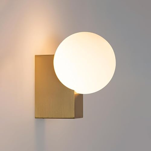BARCELONA LED Aplique de Pared SIDERAL Bola de Cristal Opalino, Lámpara de Pared Interior Minimalista Moderna con Base de Aluminio, con Bombilla G9 para Dormitorio Baño Pasillo Salón, Dorado