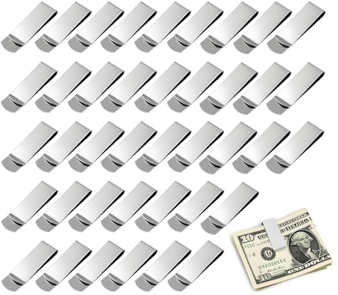 XHNKEG 40 PCS Stainless Steel Money Clip, 5.2 × 1.5 cm Money Clips Credit Card Holders Business Card Holder Front Pocket Wallet for Men & Women, Silver