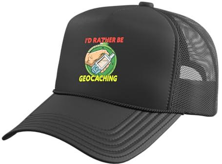 I'd Rather Be Geocaching Geocacher Trucker Hat with Adjustable Mesh Back, Black