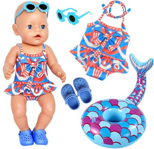 Baby docka kläder baddräkter för 43 cm baddräkt badring solglasögon sandaler