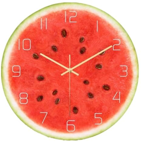 HAQEPO Orange citronfrukt tryckt mönster väggklocka, modern köksklocka, heminredning, vardagsrum, elektronisk klocka, katatermelon