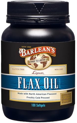 Barlean's Omega 3 6 9 Lignan Flaxseed Oil Supplements, Cold-Pressed Flax Seed Supplement Softgels with 1550 mg ALA Fatty Acids, 100 Count