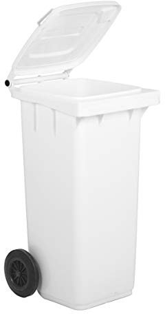 Mobil Plastic – Poubelle Tri Sélectif 120L avec Couvercle et Roues – Conteneur Déchets Extérieur en Plastique PEHD Résistant – Blanc – Certifiée Norme UNI EN 840