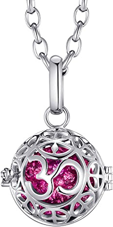 Morella Collar de Acero Inoxidable 70 cm con Colgante Mantra Om y Bola de resonancia de circonita de Color Rosa Ø 16 mm para Damas en Bolsa para Joyas