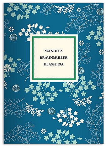 Kartenkaufrausch 2 personalisierte, Florale DIN A4 Schulhefte, Rechenhefte, blau Lineatur 22 (Kariertes Heft)