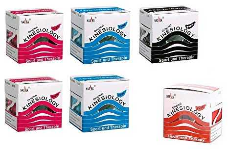 6er 2x blau 2x pink 1x rot 1x schwarz NASARA Kinesiologie Tape kinesiologische Tapes im Set * 5m x 50mm