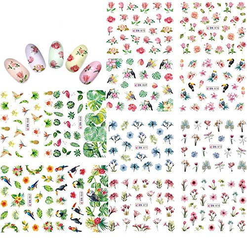 KADS Nail Art Autocollants Full Wrap Espace Design - Fleur Feuilles Flamants Nail Sticker Tatouage Nail Stickers