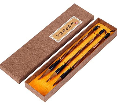 Hbasyp Chinese Traditional Calligraphy Brush/Chinese Calligraphy Watercolor Sumi Drawing Brush Wolf Hair/Painting Sumi Set((L + M + S))