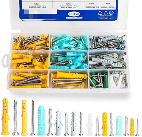 Ankerbolzen, 482pcs / set Kunststoff Expansion Trockenbau Ankerschrauben Schneidschrauben Set, M3.5 M4.2 M5 M6 Edelstahl Aufdehnschlauch Wand Plug