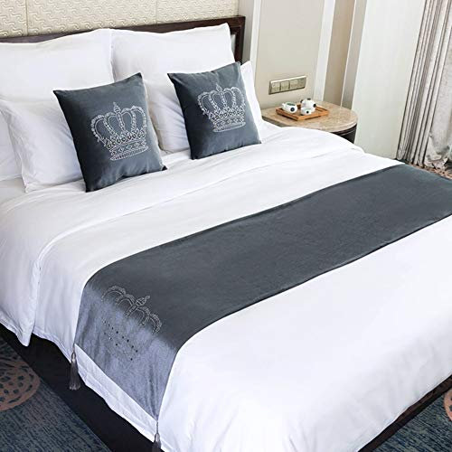 WYHQL Bettläufer Krone drucken heiße Strasssteine werfen Samtschal Quaste Dekor Mode Bettwäsche Schutz für Home Hotel Hochzeit Schlafzimmer (Color : Gray, Size : Pillowcase*1)