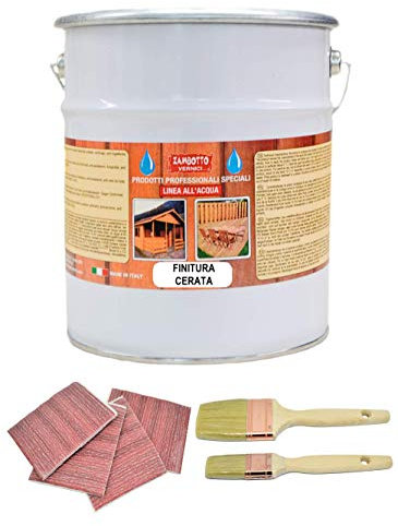 Wasserbasierte Oberfläche für Holz, transparent, satiniert, für Innen- und Außenbereich von 0,75 bis 5 Liter (transparent + Papier und Pinsel-Set, 10 l)