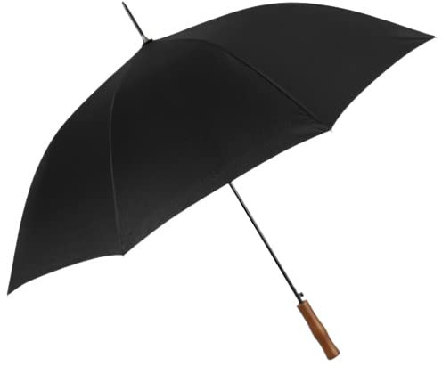 PERLETTI Ombrello lungo automatico 103 cm di diametro. Colore: nero. Tessuto in poliestere, aste in fibra di vetro, antivento e manico dritto in legno Promozione