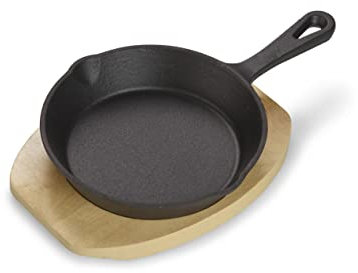 ECHTWERK Poêle à servir en fonte, Poêlon de service, Mini poêlon avec planche de service, Déjà cuit, Convient pour les fours, grills, BBQ et induction, Idéal pour cuire et servir