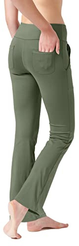 LaiEr Pantalons de Yoga pour Femmes, Fitness, Décontractés à la Maison à Quatre Poches, Leggings Élastiques Taille Haute, Travail, Évasés, Vert