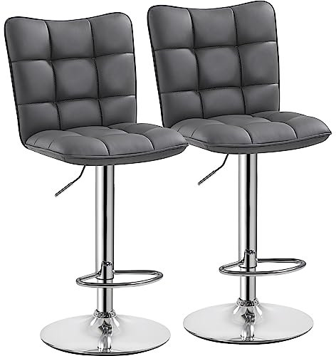 Yaheetech Barstools Set of 2, PU Leather Height Adjustable Swivel Chair with Footrest and Base for Breakfast Counter Kitchen and Home, Grey