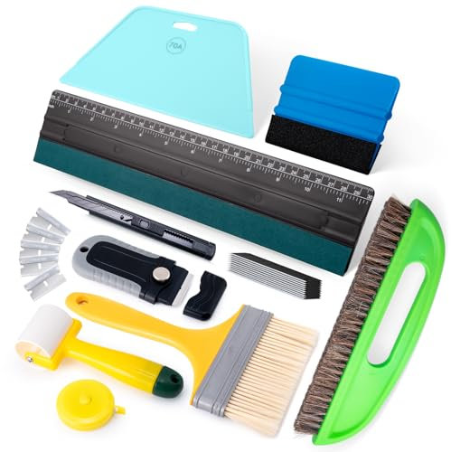 FOSHIO Tapete Glätten Werkzeug Tapete installieren Tapezierwerkzeug mit Bürsten,Rollen,Stachelwalzen (schwarz)