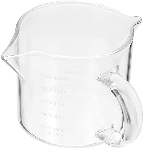 CTCOIJRN 150ml Glass Creamer Pitcher Espresso Shot Glasses with Handle Scale Double Spouts Measuring Triple Pitcher Glass Measuring Cup Milk Mug Baking Mixing Cups (Size : 10X7X6.5CM)