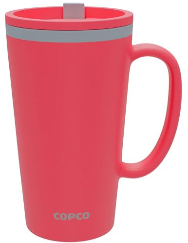 Copco 16 Oz Cone Travel Mug - Handle & Slide Closure (Coral Red)