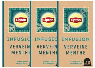 Lipton, Infusion Goût Verveine Menthe, Fraîcheur,Capsules Compatibles Nespresso, Ingrédients d'Origine 100% Naturelle, 3x10 Capsules, 30 capsules