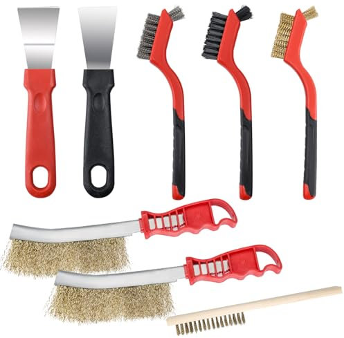 Lot de 8 brosses métalliques revêtues de cuivre, brosse métallique en acier inoxydable carbone avec grattoir en métal, brosse métallique en laiton, brosse métallique manuelle pour le nettoyage, le