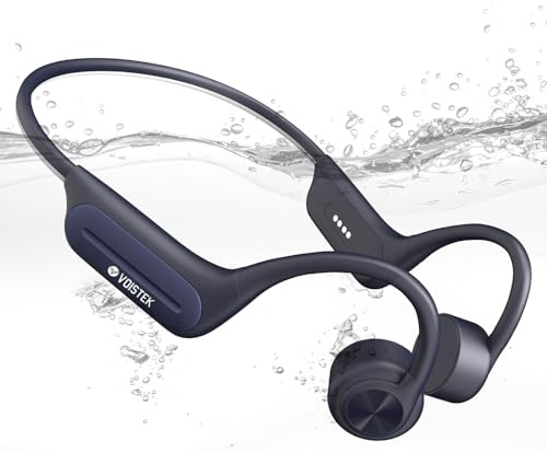 Voistek Cuffie Sportive Conduzione Ossea, Bluetooth 5.4 con IP68 Impermeabili a Prova d'Acqua, Subacquee per Piscina e Nuoto, Memoria 32G con Lettore MP3 Integrato, Auricolari per Surf, Ciclismo