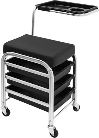 Chariot de rangement, chariot de manucure pour salon et maison avec 3 compartiments de rangement, hauteur réglable jusqu'à 77 cm et 4 roulettes pour outils cosmétiques pour pédicure, manucure,