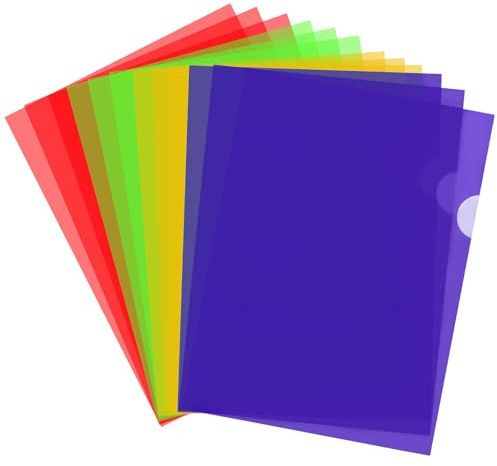 YunBey 12er Set Sichthüllen A4, farbig & aus Kunststoff | Vielseitige Dokumentenhüllen aus stabilem Kunststoff mit Fenster. Ideal für Akten, Projekte und Ordner. Größe 30.8 x 21.8 cm