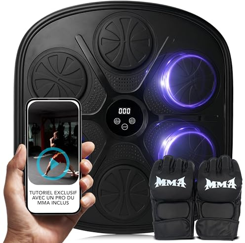 Machine de Boxe Musicale Bluetooth Adulte – Entraînement Réflexe et Cardio – Tutoriel MMA Inclus – 9 Modes & 9 Vitesses – Gants Inclus – Mandobu