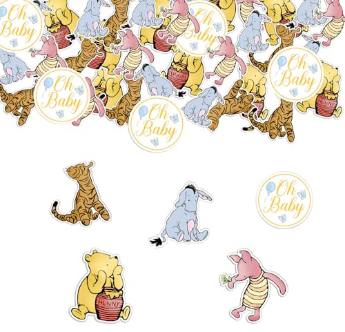 Winnie Confetti Scatter Decorations - The Pooh Baby Shower Centerpieces Colorful Cardstock Cutouts for Table Centerpieces, Gender Reveal Party Supplies