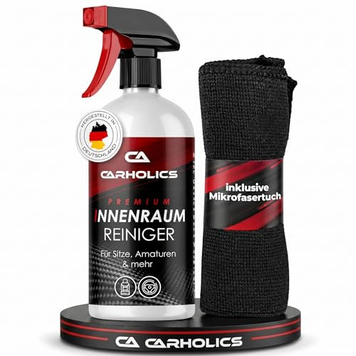 CARHOLICS Auto Innenraum Reiniger Set (500ml) inkl. Mikrofasertuch Made in Germany - Cockpit Reiniger Innenraumreiniger für Kunststoff, Polsterreiniger Cockpitpflege Auto auto reinigungsset innenraum