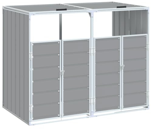 Cache Poubelle Extérieur Double, Abri Rangement de Poubelle pour Deux bacs Gris Acier