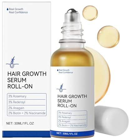 Rosmarin Haarwachstumsserum Roll On, Hair Growth Serum mit Rosmarin, Biotin & Niacinamid, Haarserum für Haarwachstum & gegen Haarausfall, Kopfhaut Serum für Männer & Frauen, 30ml