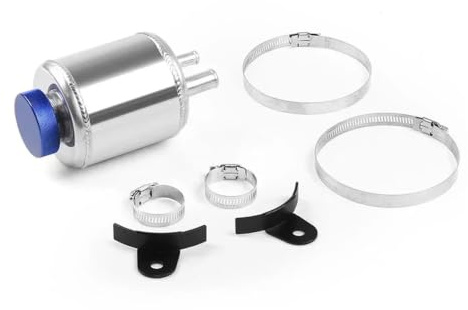 Styrvätskebehållare med klämmor Aluminiumlegering Bränslecell Överspänningstank Servostyrning oljefångningsbehållare Servostyrningsolja Behållare(Silver)