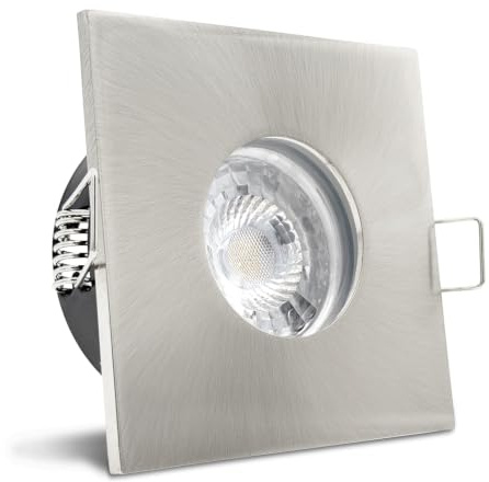 trendlights24 V2 LED Decken Einbaustrahler Bad IP65 5er Set 6W 12V & Trafo | Edelstahl Optik, eckig, Kaltweiß, Niedervolt, GU5.3, Spot, austauschbar, Einbauleuchte, Dusche, Feuchtraum, innen, außen