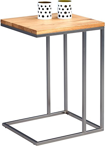 M2 Kollektion Beistelltisch Finn, Gestell Metall Edelstahloptik, Deckplatte Wildeiche massiv geölt, 22mm, stabverleimt