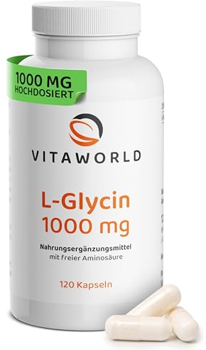 L-Glycin - Glycin hochdosiert 1000mg pro Tag (120 vegane Kapseln) - 4-Monatsvorrat - optimal dosiert - von Natur aus süß - ohne unerwünschte Zusätze, laborgeprüft, glutenfrei & laktosefrei - vitaworld