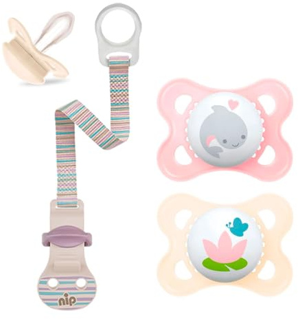 MAM Skin-Soft-Silicone Dummy, pack of 2, incl. travel box & Nip Soother Band