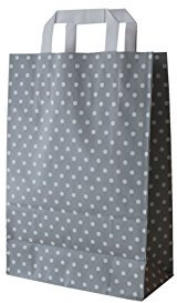 PGV Papiertragetaschen mit Flachhenkel Punkte GRAU (22 + 11 x 28 cm, 25 Stück)