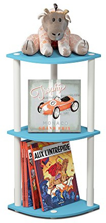 Furinno TURN-N-TUBE Corner Shelf, 3-Tier Corner Bookshelf, Display Storage Shelves with Open Shelves, for Organization and Storage, Living Room, Home Office, Garage, Light Blue