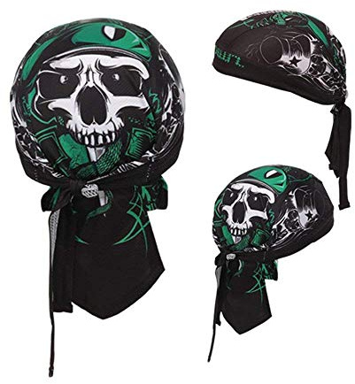 queenland Sweat Wicking Dew Rag Beanie Helmet Liner Cooling Skull Cap Quick Dry Adjustable Hat Head Wrap for Mens Women Outdoor Sport Cycling Riding Camping Motorcycling Trekking (Skull)