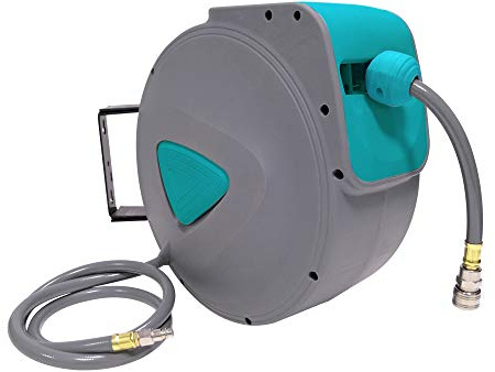 UISEBRT Schlauchtrommel Automatik Druckluft 20m - Druckluftschlauch Aufroller Wandschlauchhalter Grau (20m)