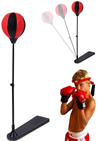 NANANA Punchingball Kinder, mit Standfuß, Pumpe, Boxhandschuhe, Hbt: 66x19.5x130cm, Schwarz-rot