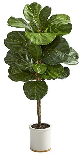 Nearly Natural 3.5ft. Fiddle Leaf Artificial Tree in White Ceramic Planter