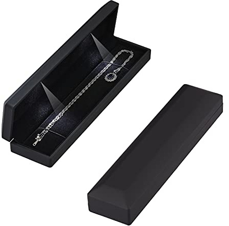 LETURE Long Chain Necklace Jewelry Gift Box Case with LED Light, Elegant Velvet Necklace Pendant Bracelet Box for Jewelry Display Wedding Engagment Valentine's Day (Black)