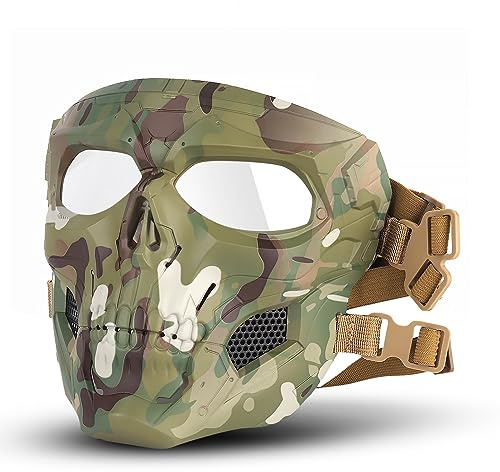 Airsoft Taktische Maske Totenkopf Vollgesichtsmaske für Halloween Cosplay Kostüm (Camo)