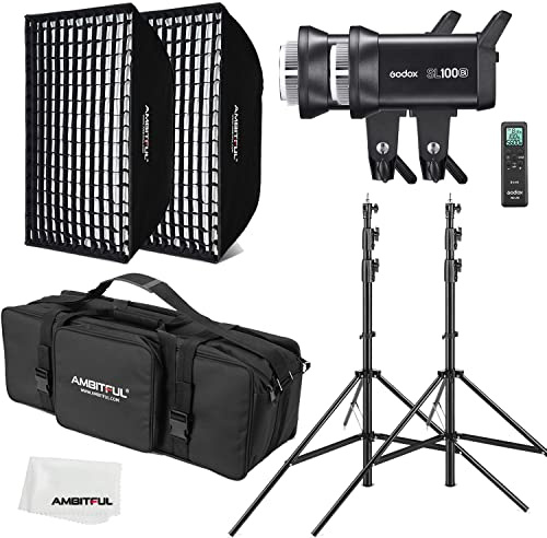 GODOX SL100Bi 2X 100W Dual colour temperature LED video light + 60 x 90 cm softbox, light stand, honeycomb grid, with remote control Suitable for film studios, photo studios